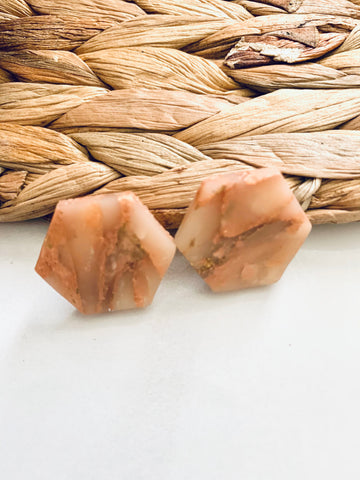 Clay Stud Earrings with Translucent, Rose and Gold accent.